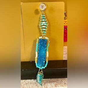Handcrafted Turquoise Druzy and Gold Beaded Pendant Necklace